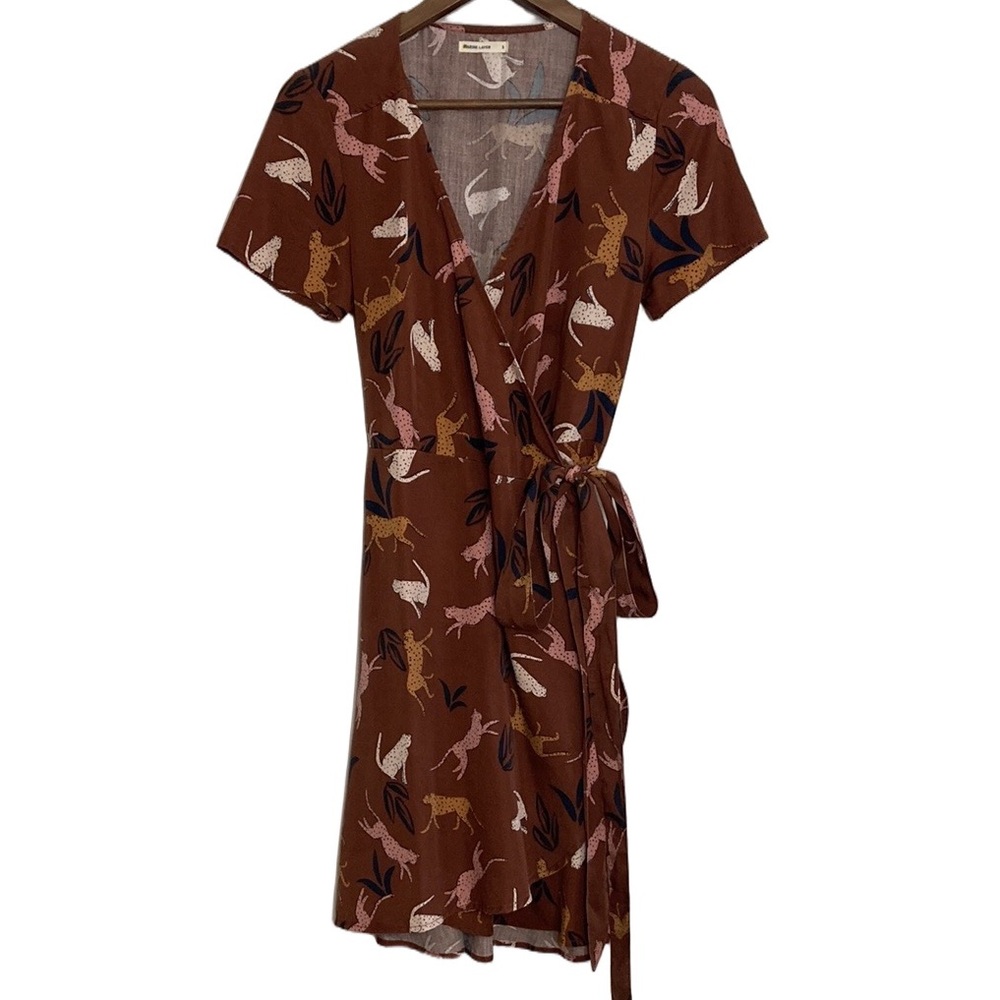 Marine Layer Wrap Dress Womens Small Brown Cheetah Animal Print Short Sleeve